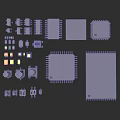 Electronic Components Collection Featuring Chips Circuit Boards And Connectors In Gray Purple
