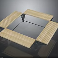 Square Shaped Platform Structure With Wooden Slats Metal Brackets And Glass Panel