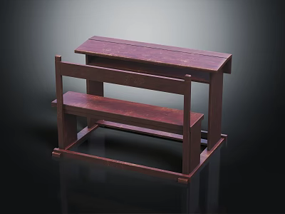 Dark Brown Wooden Furniture Set With Simple Table And Matching Bench For Home 3d model