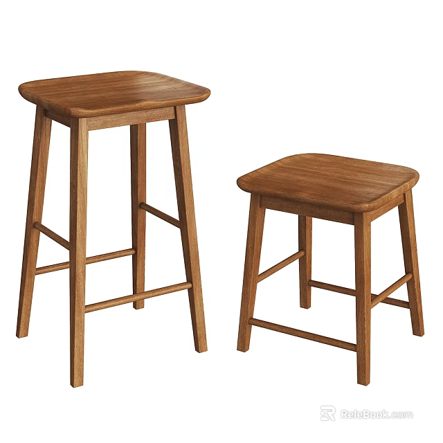 Two Simple Wooden Stools With Tall And Short Designs For Home Decor 3d model 