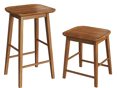 Two Simple Wooden Stools With Tall And Short Designs For Home Decor 3d model