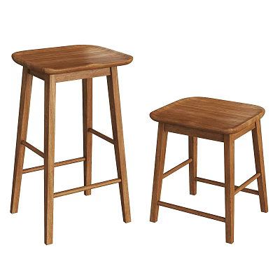 Two Simple Wooden Stools With Tall And Short Designs For Home Decor 3d model