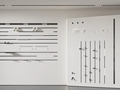 Modern Display Wall Design Showcasing Various Downlights And Spotlights Styles 3d model