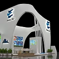 White Curved Exhibition Booth Design With JING TAI Brand And Blue Decorations