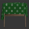 Green Tablecloth With White Clover Pattern Covering Wooden Table On Black Background