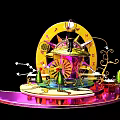 Ornate Stage With Gold Purple Decorations Carousel Structure Clock And Green Ornaments