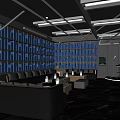 Modern KTV Lounge With Blue Lighting Black Decor Comfortable Sofas And Large Screens