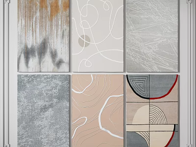 Stylish Square Rugs With Abstract Curves And Geometric Patterns In Gray Beige Brown Red 3d model