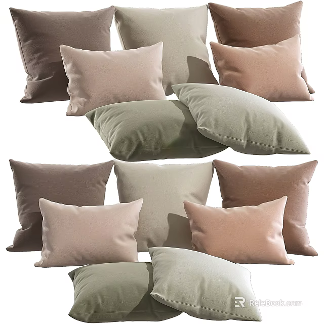 Cozy Decorative Pillows In Assorted Soft Tones For Living Room Sofa 3d model 