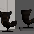Black Leather Bean Bag Chair With Modern Wingback Design And Metal Base