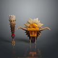 Serrated Blade Weapon With Wooden Texture Red Accents And Sharp Design Details