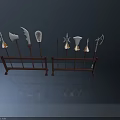 Ancient Weapons Displayed on Brown Racks With Various Types Like Axes Spears Shields Golden Decorations