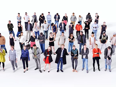 Group of Diverse People Standing With Various Poses and Different Clothing on White Background 3d model