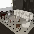 Quiet sofa tea table combination 3d model