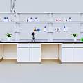 Laboratory Interior With Lab Bench Shelves Bottles Microscope Potted Plants And Colorful Test Tubes