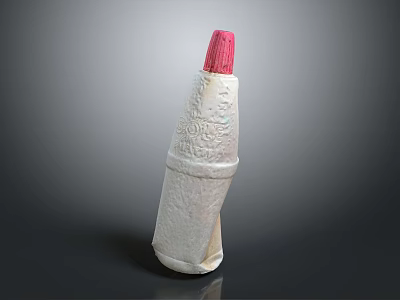 White Ceramic Vessel With Red Top And Textured Artistic Surface Design 3d model