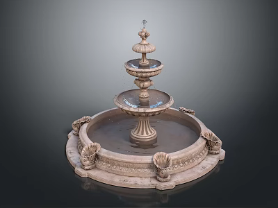 Decorative Stone Fountain with Multi Tiered Design and Shell Shaped Base Ornaments 3d model