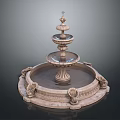 Decorative Stone Fountain with Multi Tiered Design and Shell Shaped Base Ornaments