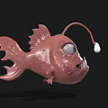 Pink Anglerfish With Large Eyes Sharp Teeth And Lure On Black Background 3d model