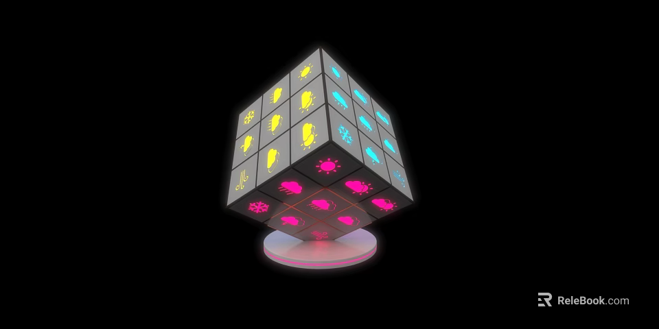 Modern Illuminated Cube Garden Decor With Colorful Patterns And Pink Base 3d model 