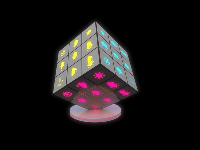 Modern Illuminated Cube Garden Decor With Colorful Patterns And Pink Base 3d model