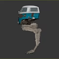White And Blue Volkswagen Van Robot Creature With Mechanical Legs Design