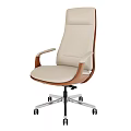 Modern Office Chair With Beige Brown Upholstery Armrests And Swivel Wheels