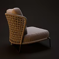 Beige Fabric Single Seater Sofa With Braided Armrests And Gold Metal Legs