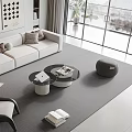 Modern Living Room Sofa and Coffee Table Set With Cushions Floor Lamp and Large Windows