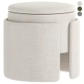 Modern Light Beige Fabric Stool With Upholstered Seat For Living Room Decor
