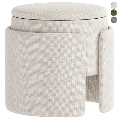 Modern Light Beige Fabric Stool With Upholstered Seat For Living Room Decor 3d model