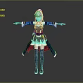 Game Movie Character With White Long Hair Blue Black Outfit Glowing Accents Red Cape