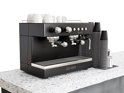 Black GAGGIO Coffee Machine As Kitchen Appliance With Stacked Paper Cups White Cups On Countertop 3d model