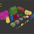 Wooden House Models with Various Roof Styles and Small Building Components in Rustic