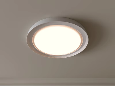 Modern Round White Ceiling Light with Simple Design Illuminated in Interior Space 3d model
