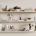 Decorative Ornament Set with Vases Books Sculptures and Plants for Home Shelf