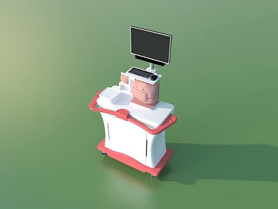White Mobile Medical Device Cart With Monitor Keyboard And Pink Component 3d model