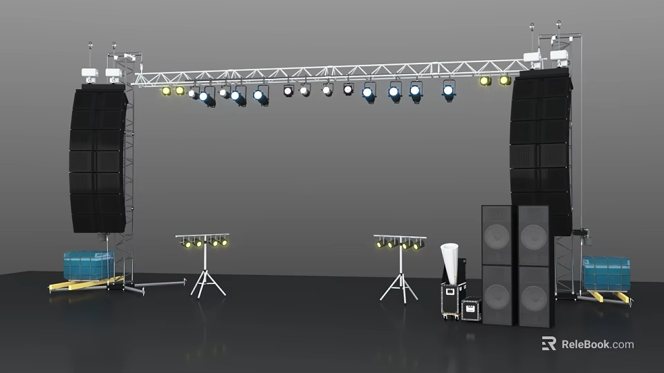 Professional Stage Setup with Lighting Truss Multiple Stage Lights Speakers and Tripod Stands 3d model 