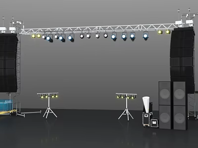 Professional Stage Setup with Lighting Truss Multiple Stage Lights Speakers and Tripod Stands 3d model