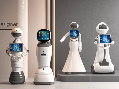 Intelligent Robots With Digital Screens Various Designs For Service And Interaction 3d model