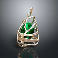 Delicate Gold Pendant With Green Gemstone In Intricate Metal Frame