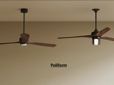 Poliform Modern Ceiling Lights With Wooden Blades Black Frame And Fan Design 3d model