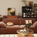 Cozy Brown Velvet Sofa Coffee Table Set With Throw Pillows And Wooden Side Table
