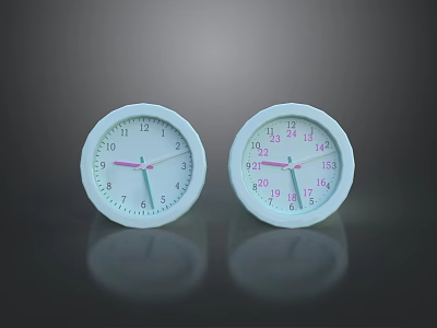 Two White Round Analog Clocks Household Electrical Appliances With Clear Dials And Pointers 3d model
