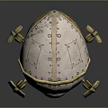 Game Movie Character Mechanical Creature With Oval White Shell Metal Legs And Blue Glowing Eyes