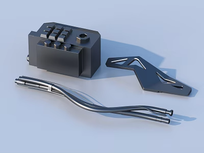 Mechanical Device Components With Black Housing Metal Bracket And Curved Pipe 3d model