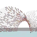 Modern Curved Pergola With Vibrant Lighting And Water Surface Reflection At Sunset