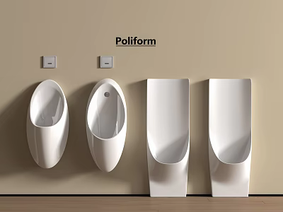 Poliform Modern Urinals Design On Beige Wall With Wooden Floor 3d model