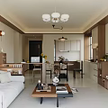 Living And Dining Room Interior With White Sofa Coffee Table Dining Table And Decorative Elements