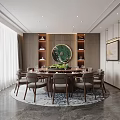 Elegant Private Dining Room With Round Table Chairs And Plants 3d model